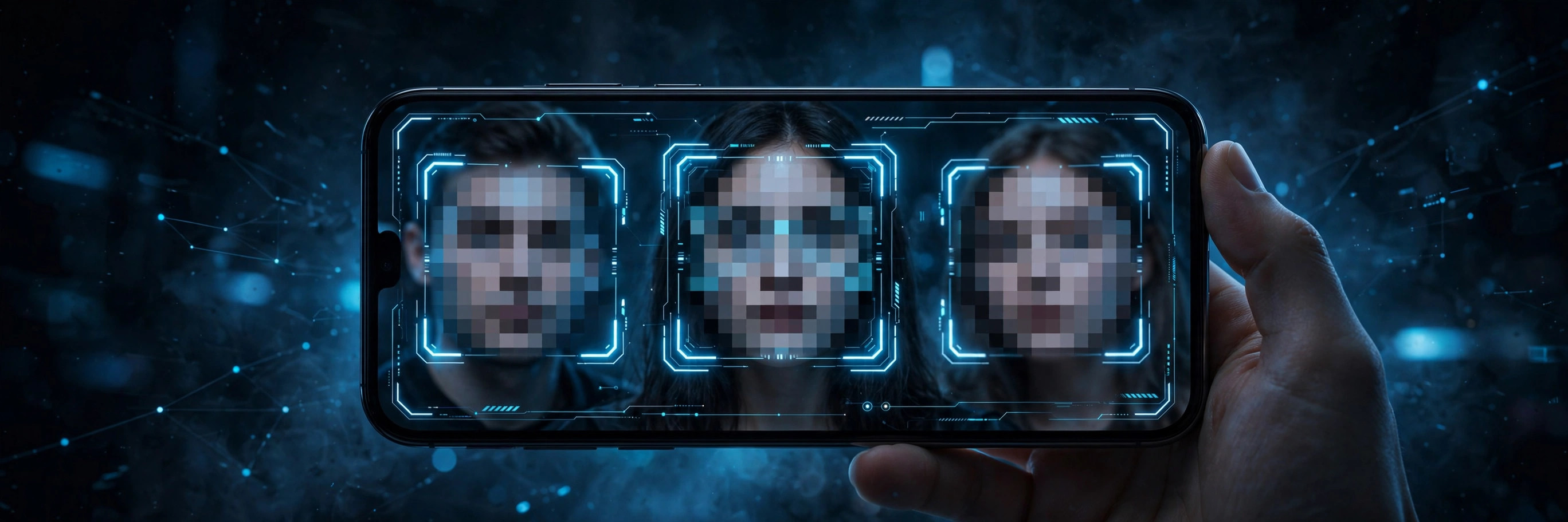 Smartphone recording video with faces automatically blurred by face detection
